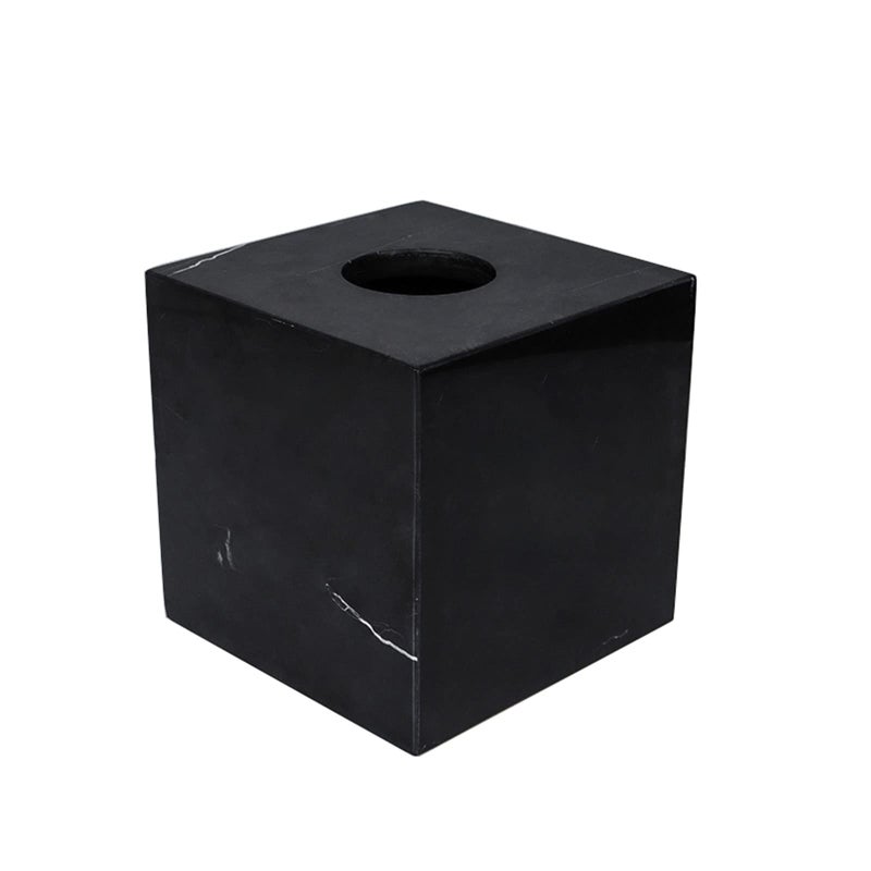 StonePlus Natural Smooth Marble Tissue Holder, Roll Paper Holder with Removable Acrylic Bottom for Tables, Night Stands, Countertops (Black, 5.7Lx5.7Wx5.7H) - Image 1